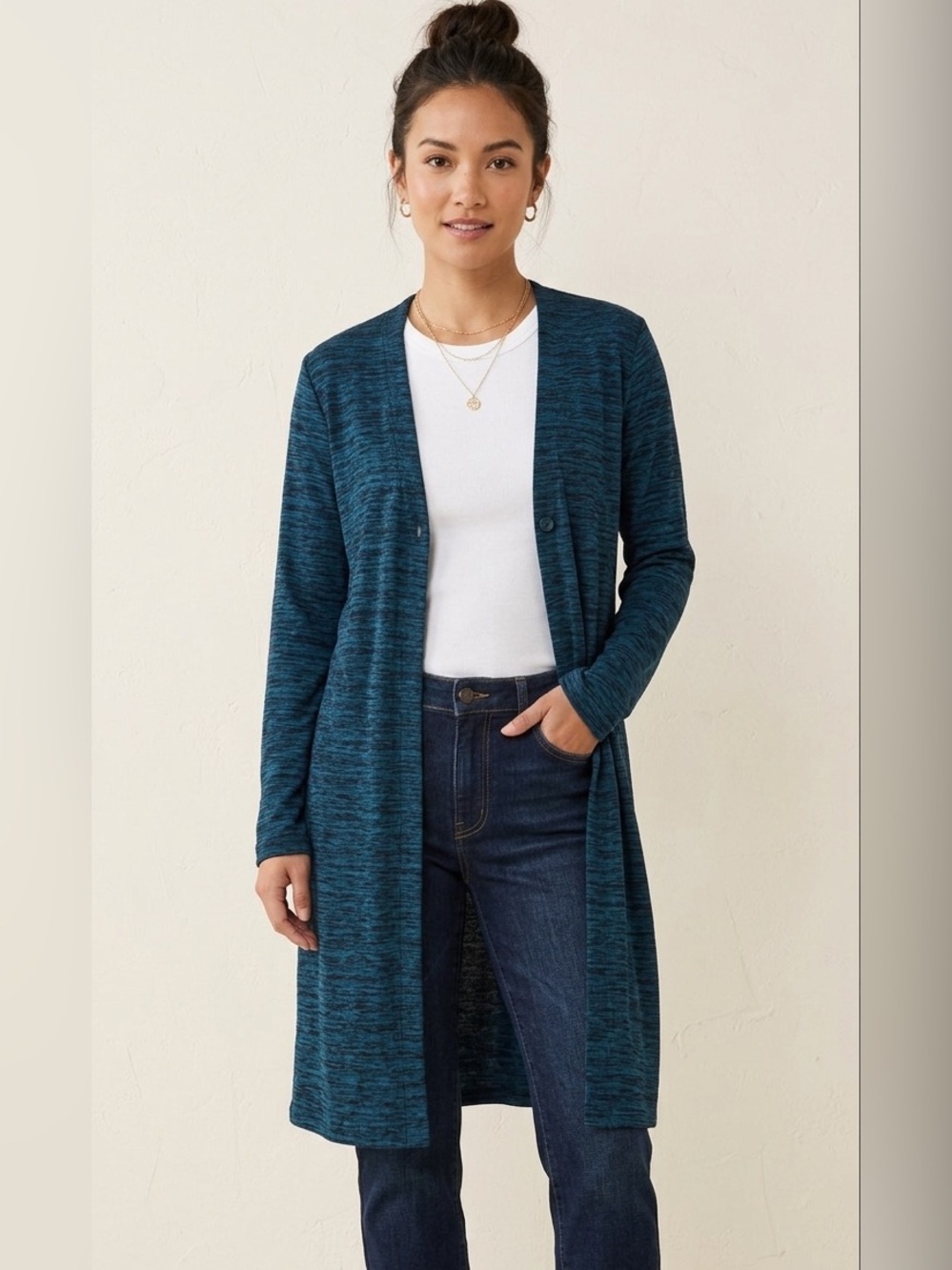 August Max Blue V-Neck Long Sleeve Sheath Cardigan